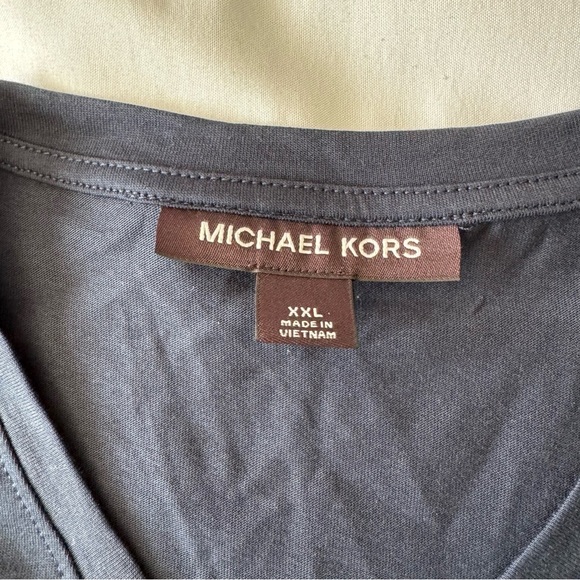 Michael Kors Navy Blue Liquid Cotton V-Neck T-Shirt - Picture 5 of 6